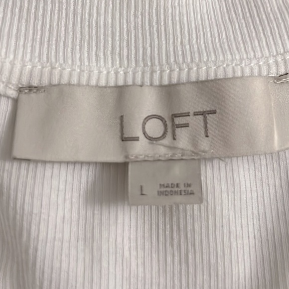 LOFT White Ribbed Button Down Henley with Embroidered Sleeves L - Picture 9 of 10